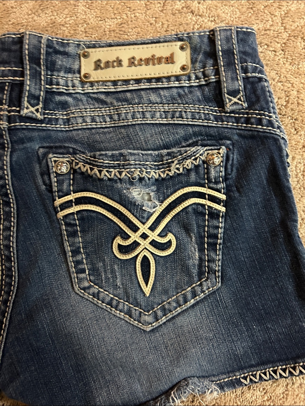 Women's Distressed Dark Blue Denim Shorts - Picture 6 of 6